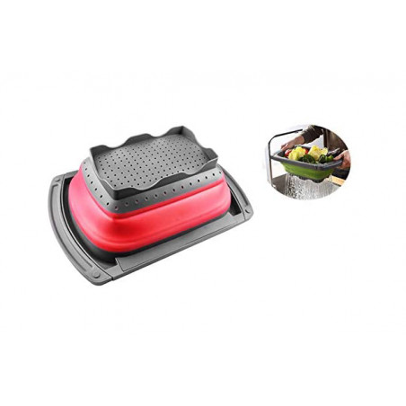 DUŻY SILIKONOWY DURSZLAK CEDZAK SKŁADANY SITKO CZERWONY