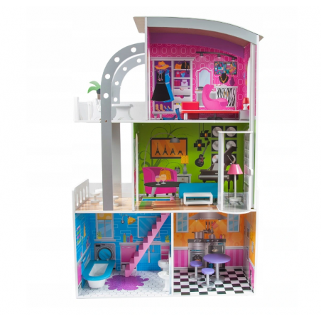 DOMEK DLA LALEK DREWNIANY 3 PIĘTROWY KRĘCONE SCHODY