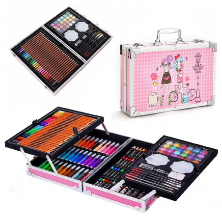 ZESTAW ARTYSTYCZNY DO MALOWANIA WALIZKA RÓŻOWA 145 EL.