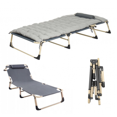 ŁÓŻKO SKŁADANE Z MATERACEM TURYSTYCZNE POLOWE SZARY