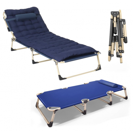 łóżko polowe turystyczne granatowe + materac