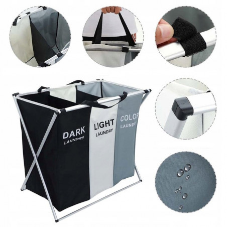 KOSZ ORGANIZER WOLNOSTOJĄCY NA PRANIE KOSZE 3 KOMORY CIEMNE JASNE KOLOROWE