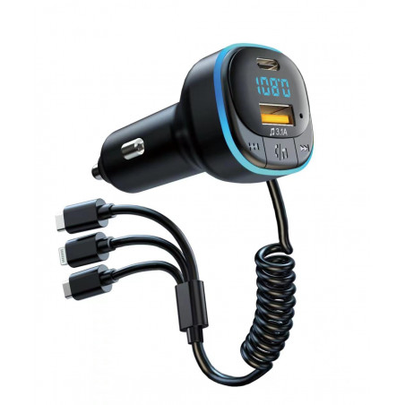 TRANSMITER SAMOCHODOWY FM BLUETOOTH 5.0 ŁADOWARKA 3w1 USB-C MICRO LIGHTNING