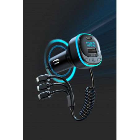 TRANSMITER SAMOCHODOWY FM BLUETOOTH 5.0 ŁADOWARKA 3w1 USB-C MICRO LIGHTNING