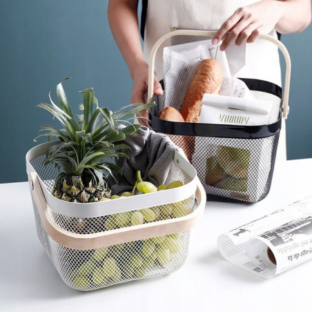 copy of KOSZ OZDOBNY METALOWY KOSZYK Z UCHWYTEM DREWNIANYM NA OWOCE WARZYWA LOFTOWY