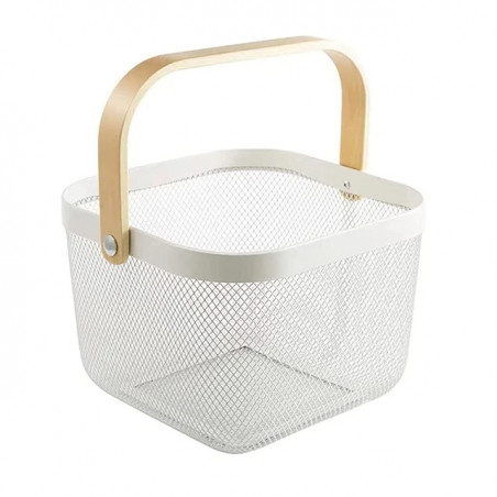 copy of KOSZ OZDOBNY METALOWY KOSZYK Z UCHWYTEM DREWNIANYM NA OWOCE WARZYWA LOFTOWY