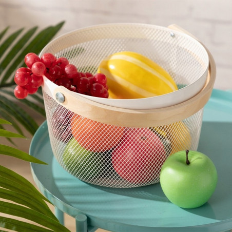 copy of KOSZ OZDOBNY METALOWY KOSZYK Z UCHWYTEM DREWNIANYM NA OWOCE WARZYWA LOFTOWY