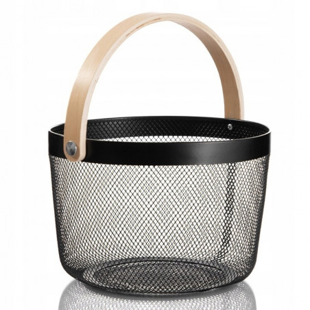 copy of KOSZ OZDOBNY METALOWY KOSZYK Z UCHWYTEM DREWNIANYM NA OWOCE WARZYWA LOFTOWY