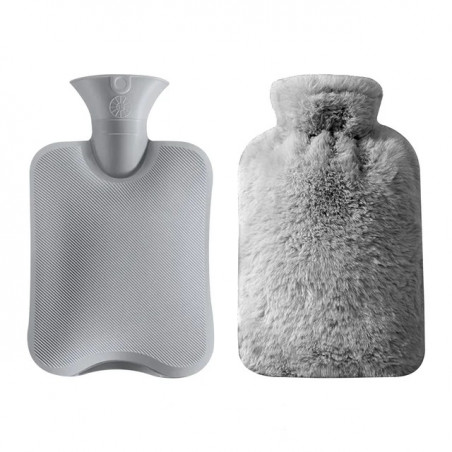 DUŻY TERMOFOR NA WODĘ W POKROWCU PLUSZOWY OGRZEWACZ GUMOWY W SWETERKU 2L SZARY