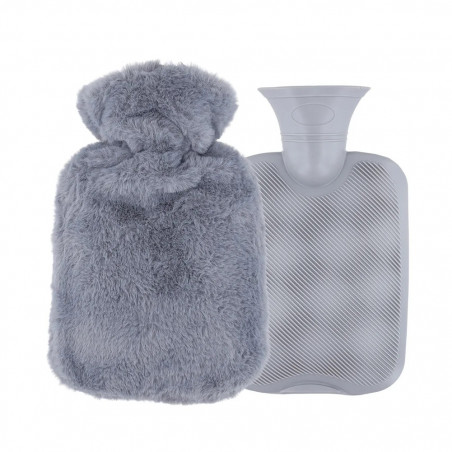 DUŻY TERMOFOR NA WODĘ W POKROWCU PLUSZOWY OGRZEWACZ GUMOWY W SWETERKU 2L SZARY
