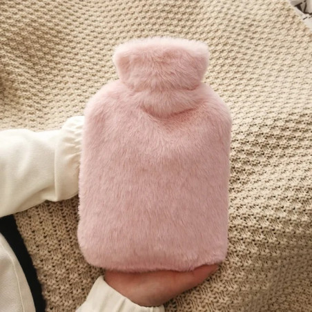 DUŻY TERMOFOR NA WODĘ W POKROWCU PLUSZOWY OGRZEWACZ GUMOWY W SWETERKU 2L RÓŻOWY