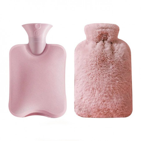 DUŻY TERMOFOR NA WODĘ W POKROWCU PLUSZOWY OGRZEWACZ GUMOWY W SWETERKU 2L RÓŻOWY