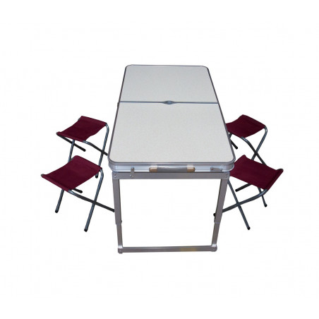 SKŁADANY STOLIK TURYSTYCZNY BIAŁY + 4 KRZESEŁKA : Kolor - Red