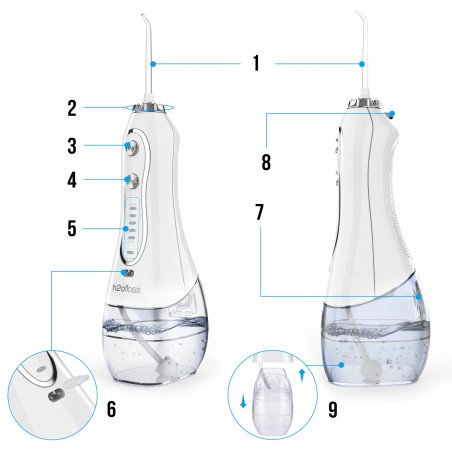 IRYGATOR DO ZĘBÓW BEZPRZEWODOWY DENTYSTYCZNY MOCNY 8 DYSZ 5 TRYBÓW 300ML