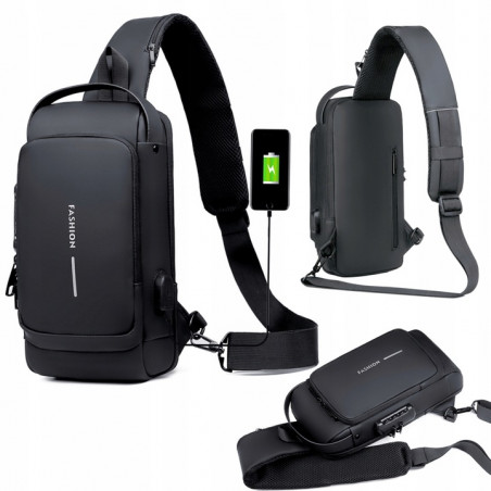 TORBA PLECAK NA RAMIĘ NERKA CZARNA SASZETKA WODOODPORNA USB NA POWERBANK