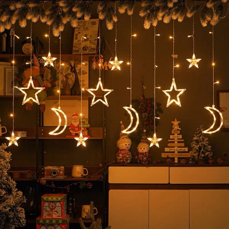 KURTYNA ŚWIETLNA LED GWIAZDKI LAMPKI CHOINKOWE ŚWIĄTECZNE GIRLANDA NA OKNO