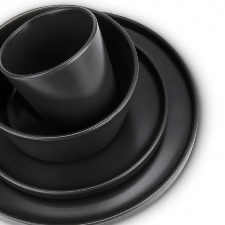 SERWIS OBIADOWY CERAMICZNY CZARNY KOMPLET 16 ELEMENTÓW ZESTAW TALERZE KUBKI