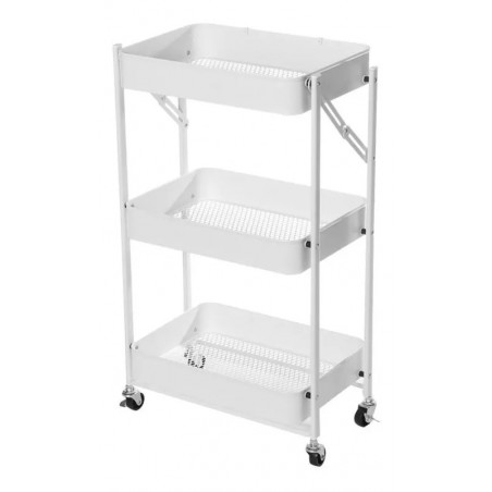 SZAFKA KUCHENNA ŁAZIENKOWA PÓŁKA REGAŁ NA KÓŁKACH SKŁADANA METALOWA BIAŁA