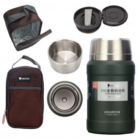 TERMOS TURYSTYCZNY OBIADOWY NA ZUPĘ ŻYWNOŚĆ STAL 316 TERMICZNY ETUI + ŁYŻKA