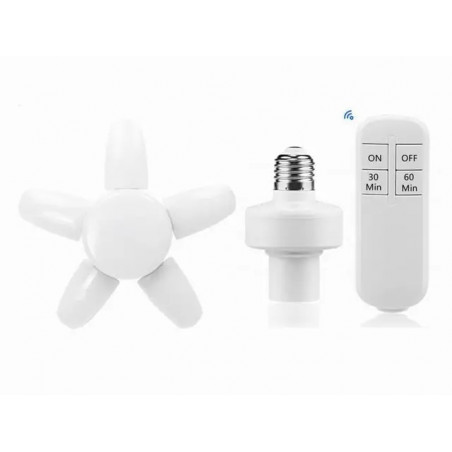 LAMPA LED GARAŻOWA ŻARÓWKA 5 RAMIENNA ROZKŁADANA + PILOT WYŁĄCZNIK CZASOWY