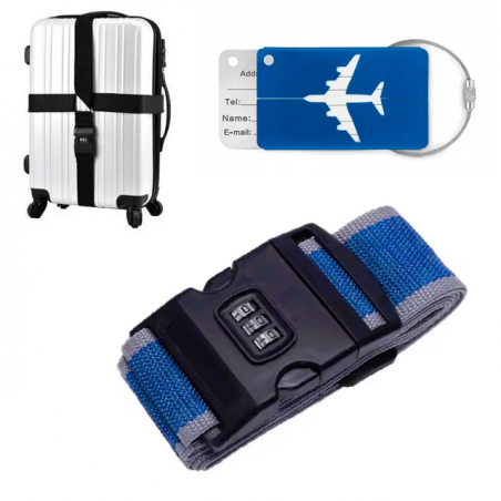 PAS BAGAŻOWY DO WALIZEK ZABEZPIECZAJĄCY Z KODEM KOD ETYKIETA IDENTYFIKATOR NIEBIESKI
