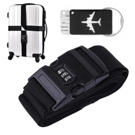 PAS BAGAŻOWY DO WALIZEK ZABEZPIECZAJĄCY Z KODEM KOD ETYKIETA IDENTYFIKATOR CZARNY