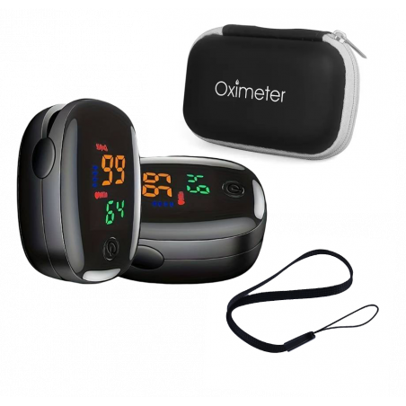 PULSOKSYMETR PULSOMETR NAPALCOWY TĘTNO PULS SATURACJA OLED CE CZARNY + ETUI