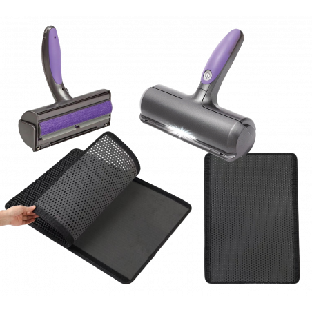 MATA POD KUWETĘ DLA KOTA WYCIERACZKA + SZCZOTKA DO SIERŚCI TAPICERKI ZESTAW