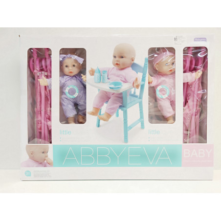 LALKI BLIŹNIACZKI Z WÓZECZKIEM I AKCESORIAMI