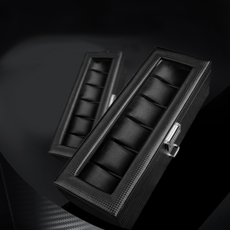 SZKATUŁKA ORGANIZER NA ZEGARKI I BIŻUTERIĘ Z SZUFLADĄ JAKOŚĆ KARBON PREZENT