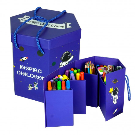 ZESTAW ARTYSTYCZNY KREDKI PISAKI FARBY 114 EL. PIĘKNY PREZENT DLA CHŁOPCA