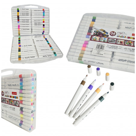 MARKERY AKRYLOWE PISAKI FLAMASTRY OGROMNY ZESTAW 60 SZT ACRYLIC WODOODPORNE