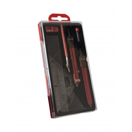 ZESTAW SZKOLNY GEOMETRYCZNY 10 ELEMENTÓW CYRKIEL EKIERKA LINIJKA KĄTOMIERZ