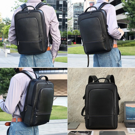 SKÓRZANY PLECAK NA LAPTOP BIZNESOWY STYLOWY SZKOLNY WODOODPORNY USB USB-C