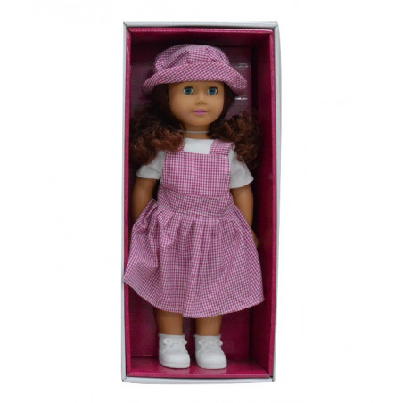 DUŻA LALKA RÓŻOWA SUKIENKA + KAPELUSZ 46cm
