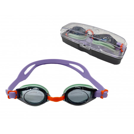 OKULARY + CZEPEK FIOLETOWY SILIKON NA BASEN DLA DZIECI DO PŁYWANIA ETUI