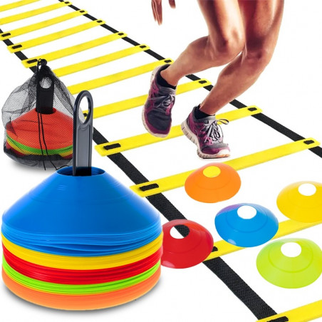 copy of ZESTAW PIŁKARSKI DRABINKA TRENINGOWA 12 SZCZEBLI Z PACHOŁKAMI 50szt