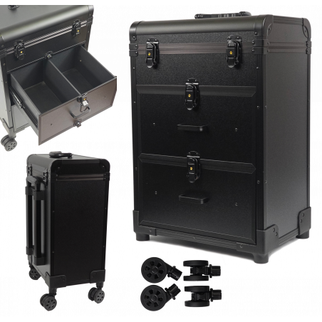 WALIZKA NA KÓŁKACH NA KOSMETYKI DUŻY KUFER KOSMETYCZNY NA STELAŻU SZUFLADY