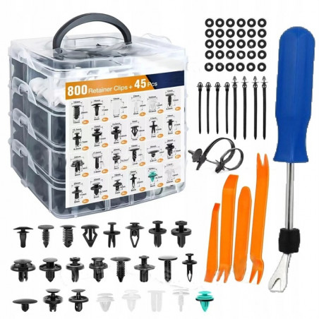 SPINKI SAMOCHODOWE DO TAPICERKI KOŁKI KLIPSY ZESTAW 800 SPINEK + ŚCIĄGACZE