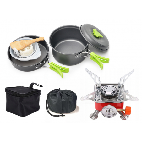 garnki turystyczne WH-200 + kuchenka turystyczna K-202