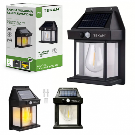 LAMPA SOLARNA LED ELEWACYJNA KINKIET OŚWIETLENIE DEKORACYJNE Z ŻARÓWKĄ