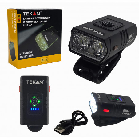LAMPKA ROWEROWA PRZEDNIA MOCNA NA AKUMULATOR LED 6 TRYBÓW ŚWIECENIA USB-C