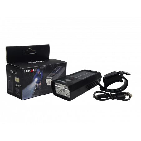 LAMPKA ROWEROWA PRZEDNIA SOLARNA MOCNA AKUMULATOR LED 3 TRYBY USB-C