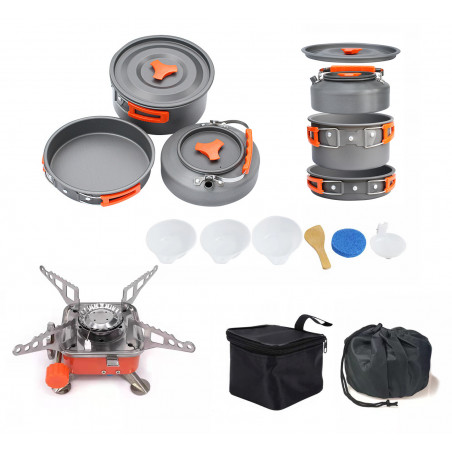 garnki turystyczne DS-308 + kuchenka turystyczna K-202