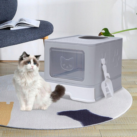 KUWETA DLA KOTA ZAMKNIĘTA KRYTA SZARA DUŻA Z SZUFLADĄ + ŁOPATKA NA ŻWIREK