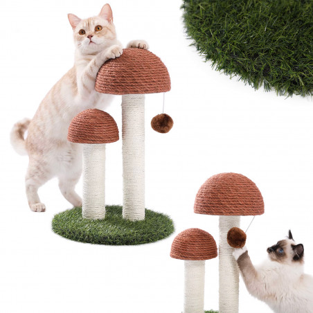 DRAPAK DLA KOTA SIZALOWY GRZYBEK 2 GRZYBKI TRAWKA + ZABAWKA WISZĄCA 45x30cm