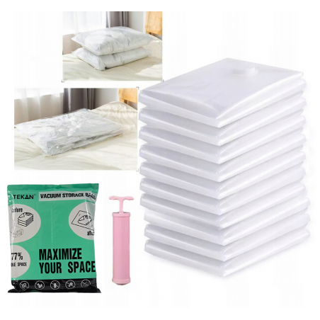 DUŻE WORKI PRÓŻNIOWE 80x100 NA UBRANIA ODZIEŻ POŚCIEL ZESTAW 10szt + POMPKA