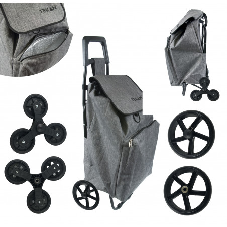 WÓZEK ZAKUPOWY NA ZAKUPY TORBA NA KÓŁKACH DUŻA SKŁADANA TERMICZNA KIESZEŃ TEKAN SZARA