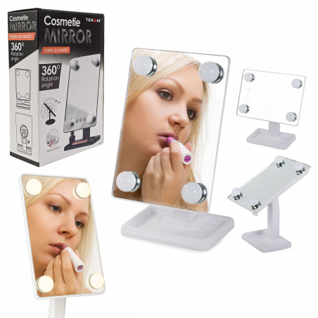 LUSTERKO KOSMETYCZNE PODŚWIETLANE 4x KULE LED DO MAKIJAŻU BATERIE LUB USB BIAŁE