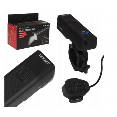 LAMPKA ROWEROWA LED T6 PRZEDNIA CZUJNIK ZMIERZCHU USB-C Z DZWONKIEM KLAKSON
